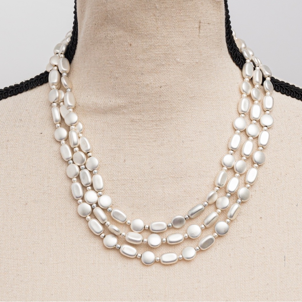 Light silver metallic gray jewelry set necklace, bracelet & earrings by George